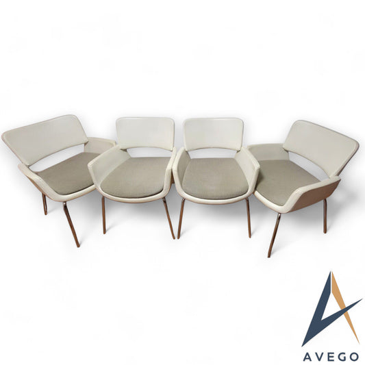 Vintage Korus White Leather Industrial Style Dining Chairs Set of 4