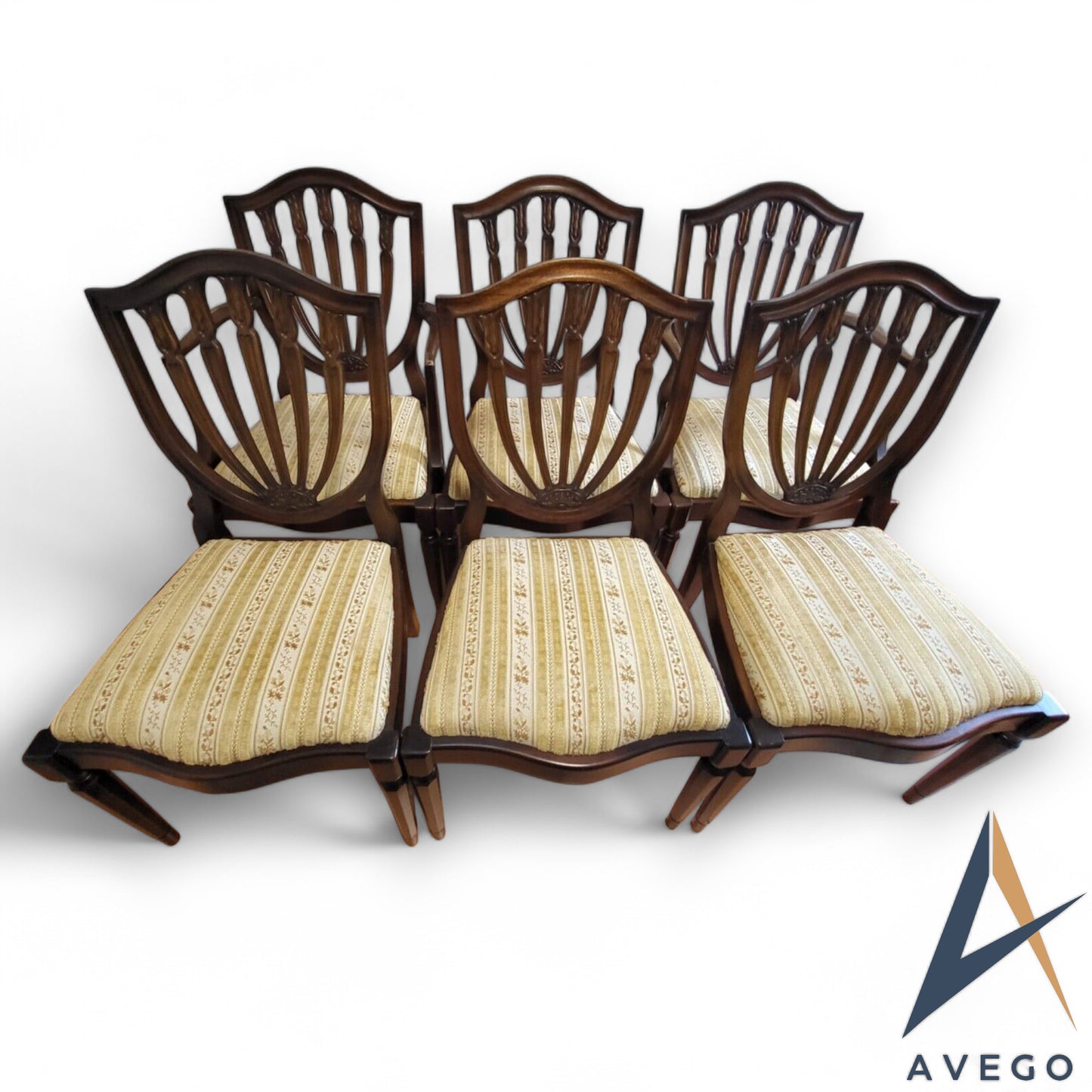 Set of 6 Shield Back Hepplewhite Style Mahogany Dining Chairs (4+2)