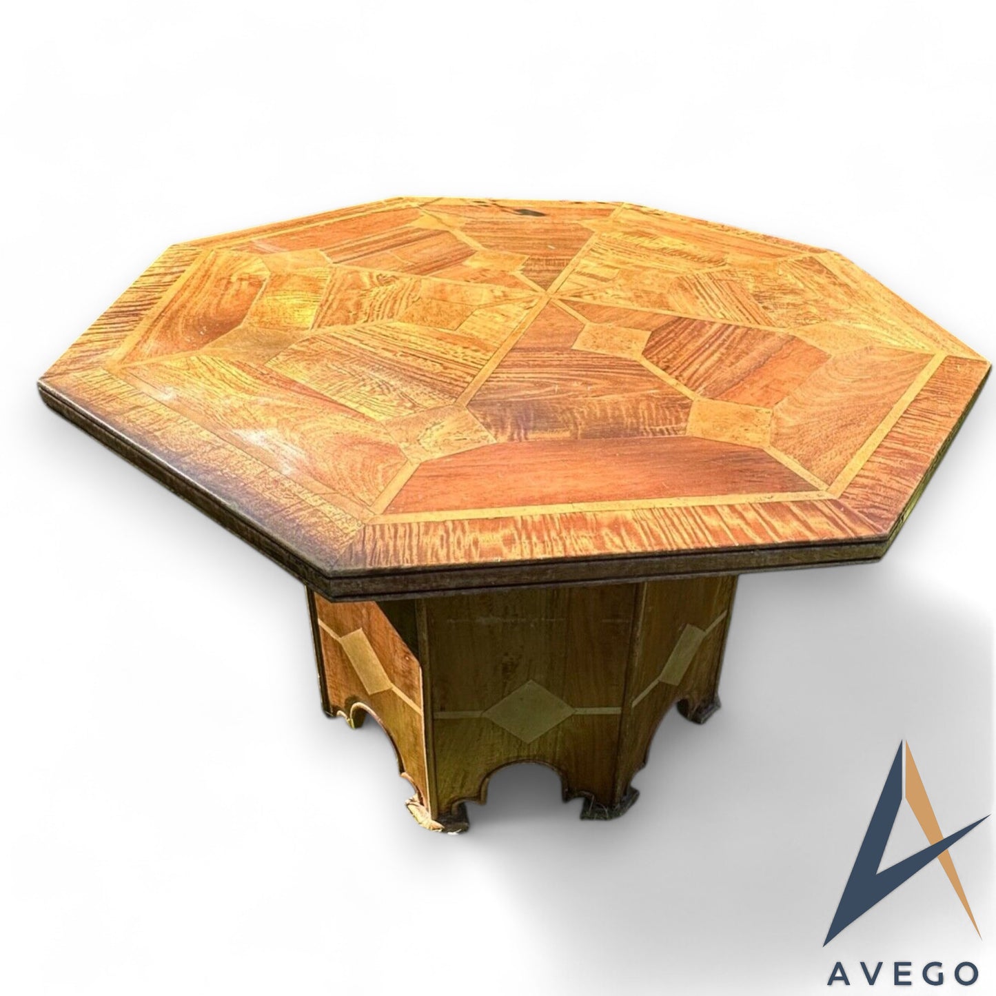 Mid Century Octagonal Walnut Dining Table with Marble Inlay