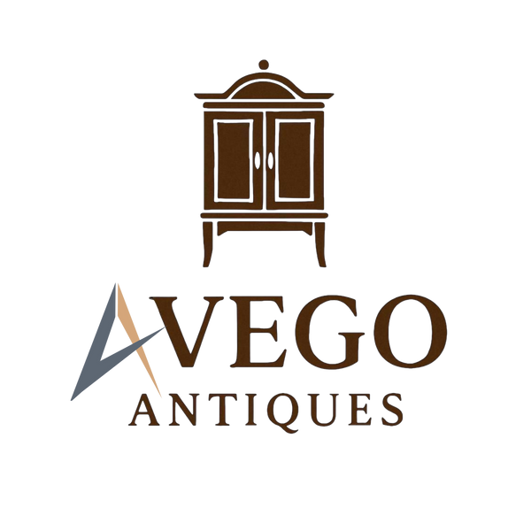 Collection of antique and vintage furniture by Avego Antiques, including Victorian tables, oak chairs, and restored decorative pieces.