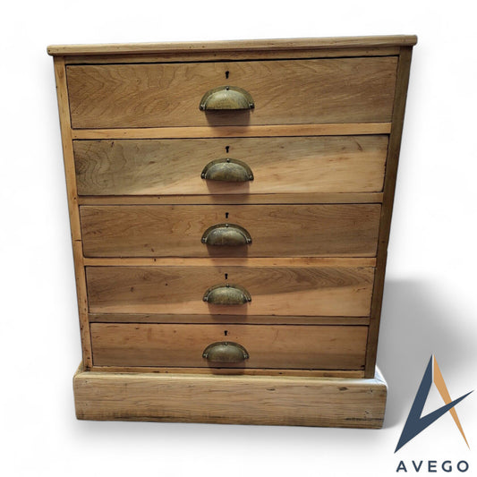 Victorian oak 5 drawer collectors chest with brass handles – antique storage furniture by Avego Antiques