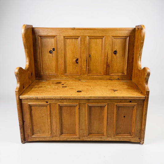 Vintage waxed pine monks bench from Avego Antiques