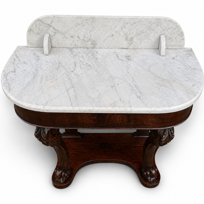 Antique Victorian Marble Top Console Table In Solid Mahogany