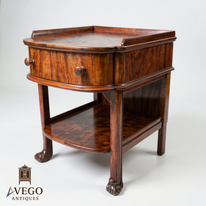 Antique 19th Century Mahogany Nightstand – Single Drawer Bedside Table with Shelf – Victorian Lamp Stand with Paw Feet