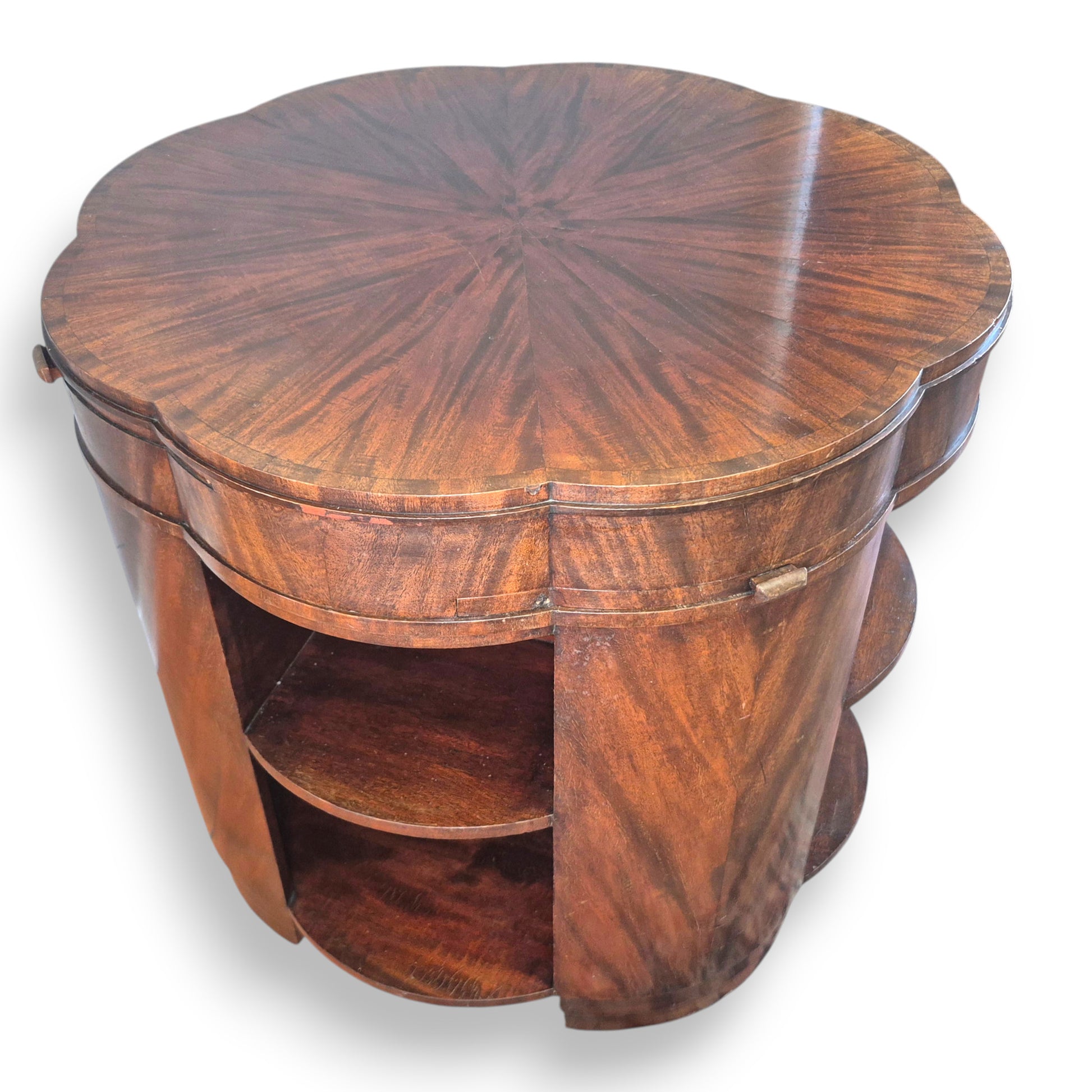 1930's Art Deco library table with built-in open book shelves