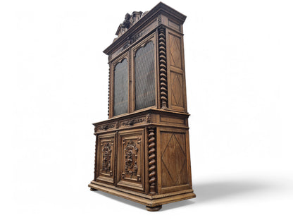 Antique Solid Oak Wood Carved French Bookcase / Dresser Late 1800s