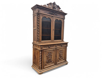 Antique Solid Oak Wood Carved French Bookcase / Dresser Late 1800s