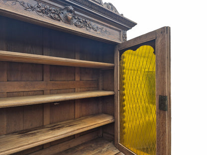 Antique Solid Oak Wood Carved French Bookcase / Dresser Late 1800s