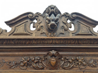 Antique Solid Oak Wood Carved French Bookcase / Dresser Late 1800s