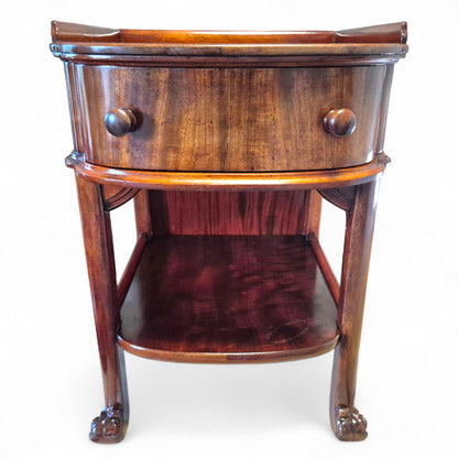 Antique 19th Century Mahogany Nightstand – Single Drawer Bedside Table with Shelf – Victorian Lamp Stand with Paw Feet