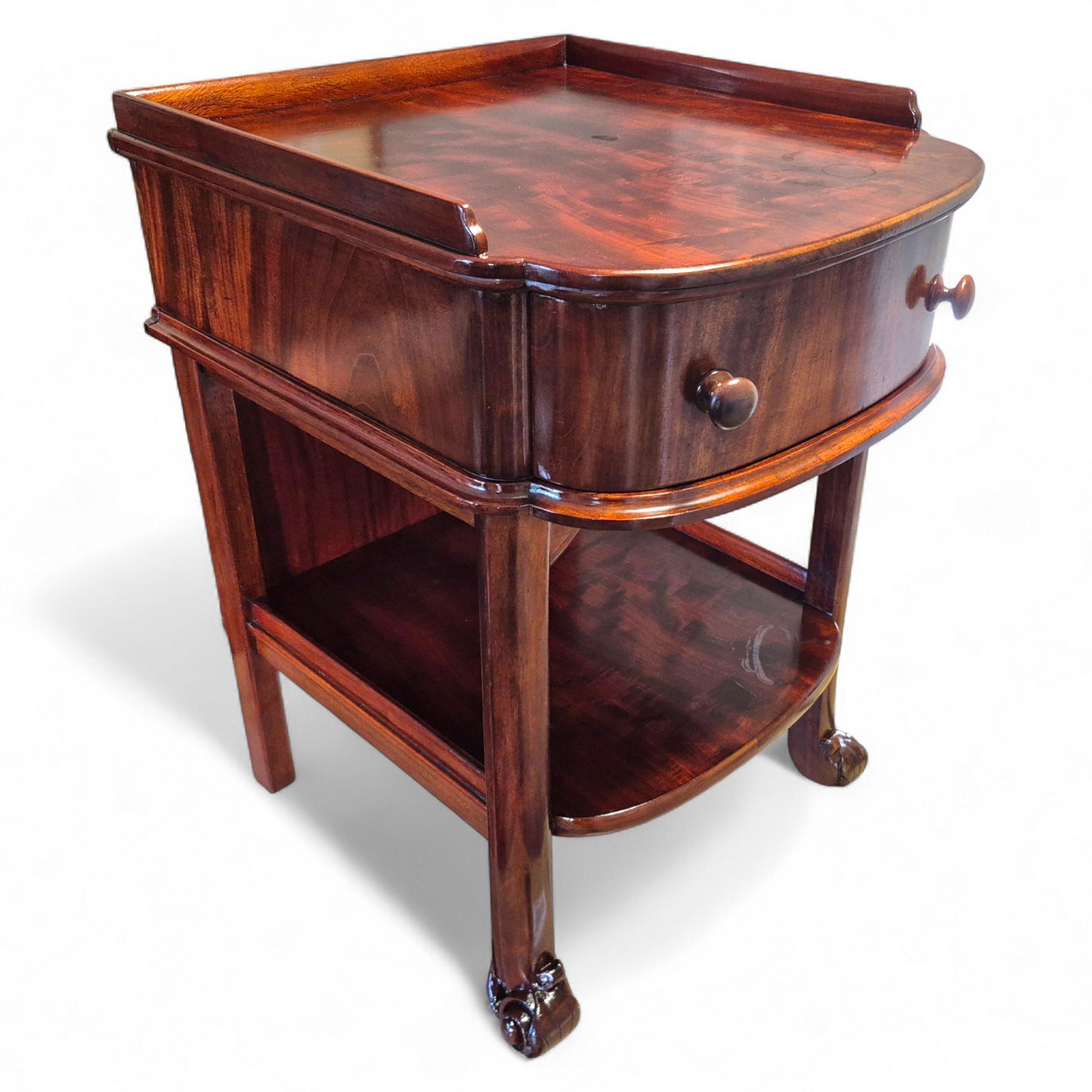 Antique 19th Century Mahogany Nightstand – Single Drawer Bedside Table with Shelf – Victorian Lamp Stand with Paw Feet