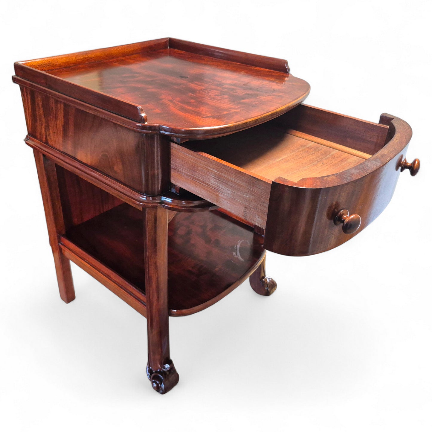 Antique 19th Century Mahogany Nightstand – Single Drawer Bedside Table with Shelf – Victorian Lamp Stand with Paw Feet