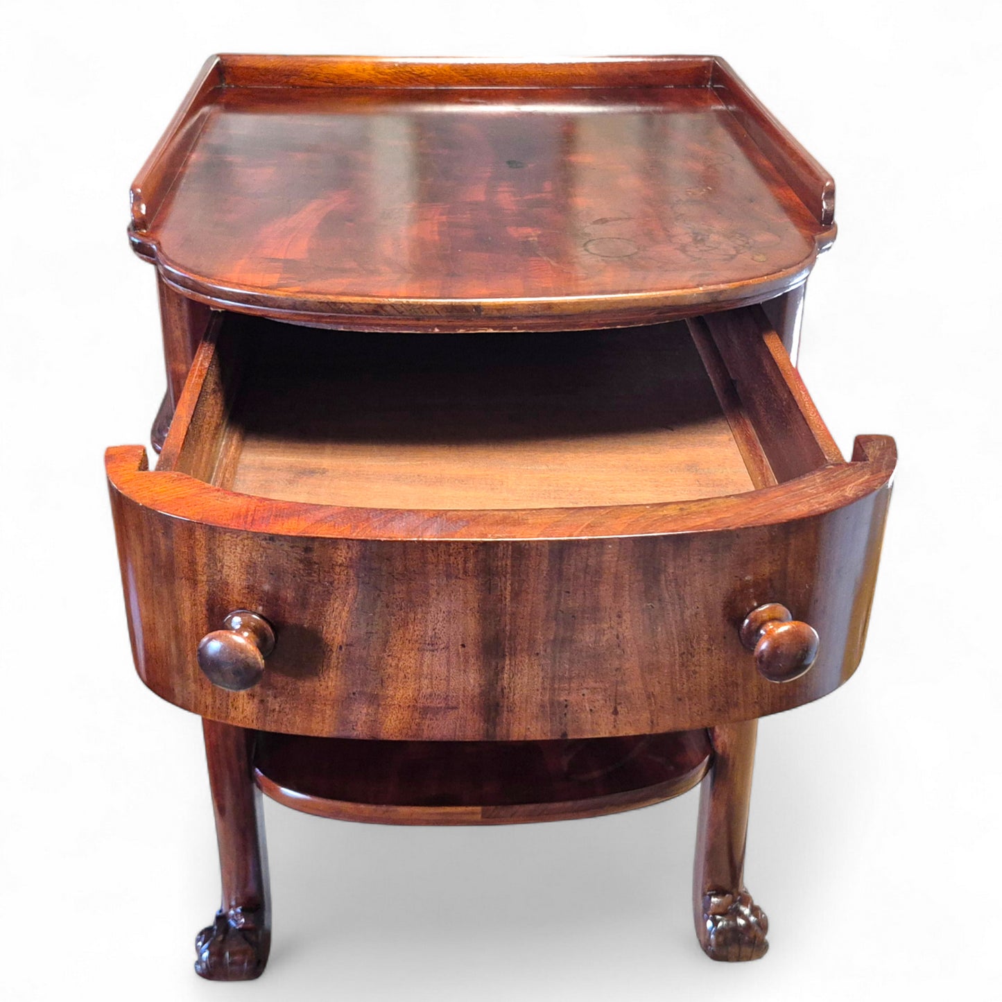 Antique 19th Century Mahogany Nightstand – Single Drawer Bedside Table with Shelf – Victorian Lamp Stand with Paw Feet