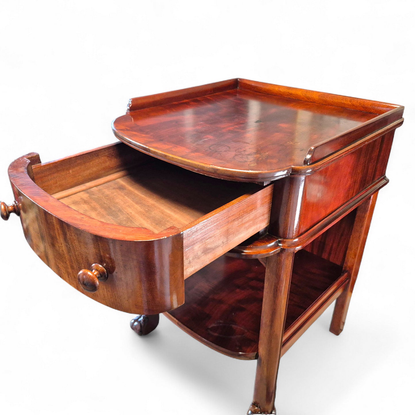 Antique 19th Century Mahogany Nightstand – Single Drawer Bedside Table with Shelf – Victorian Lamp Stand with Paw Feet