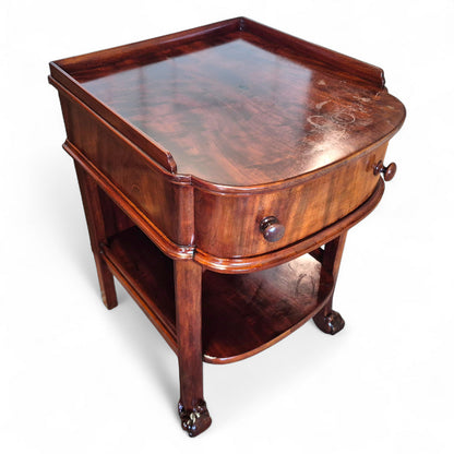 Antique 19th Century Mahogany Nightstand – Single Drawer Bedside Table with Shelf – Victorian Lamp Stand with Paw Feet