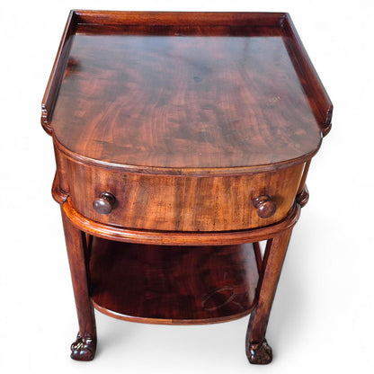 Antique 19th Century Mahogany Nightstand – Single Drawer Bedside Table with Shelf – Victorian Lamp Stand with Paw Feet