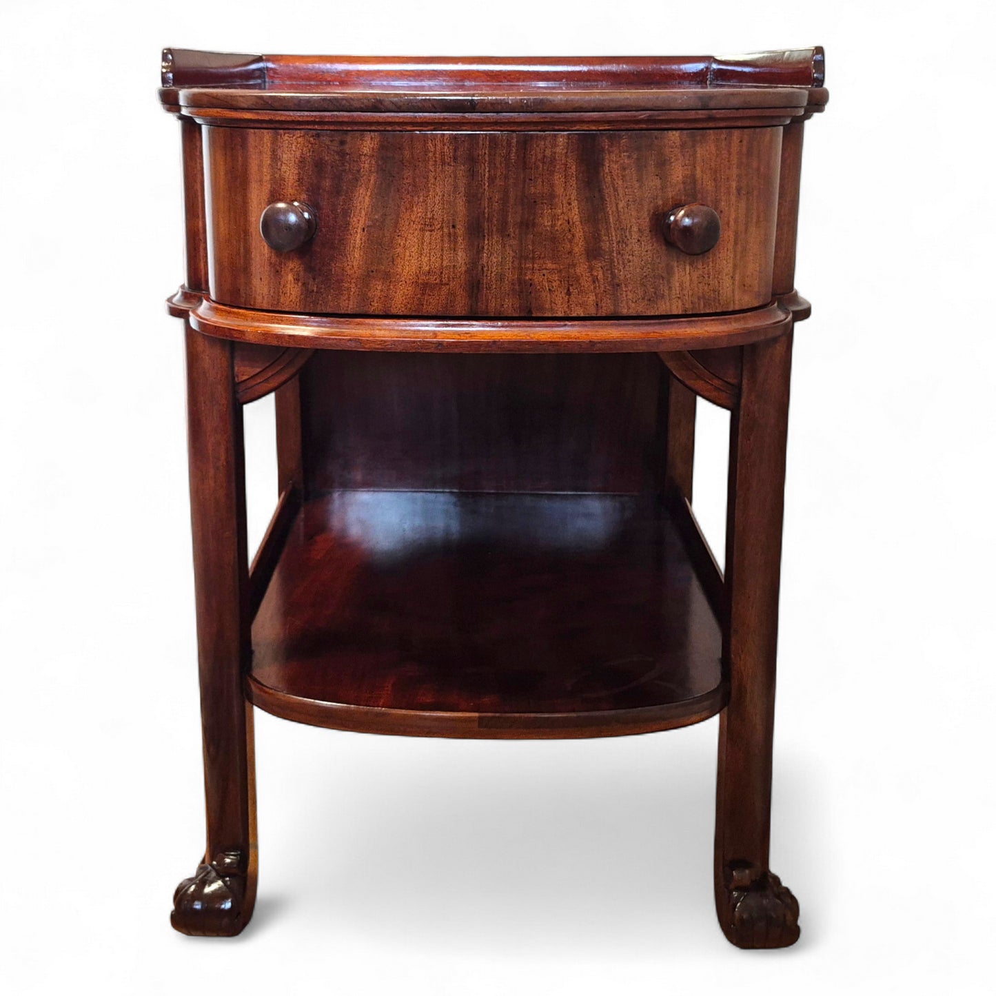 Antique 19th Century Mahogany Nightstand – Single Drawer Bedside Table with Shelf – Victorian Lamp Stand with Paw Feet