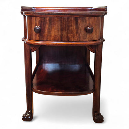 Antique 19th Century Mahogany Nightstand – Single Drawer Bedside Table with Shelf – Victorian Lamp Stand with Paw Feet