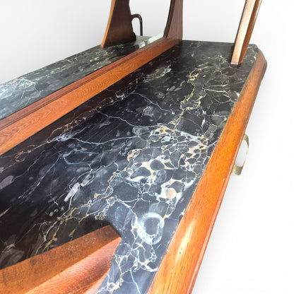 Art Deco Oak Display Cabinet & Sideboard with Marble Top | c.1930