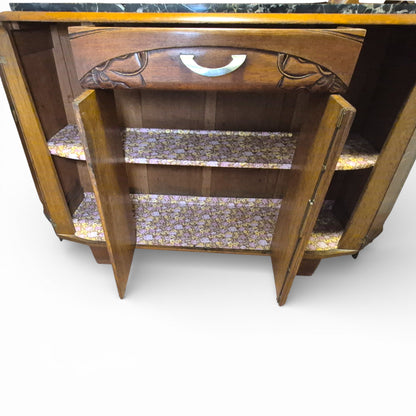 Art Deco Oak Display Cabinet & Sideboard with Marble Top | c.1930