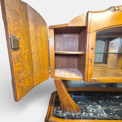 Art Deco Oak Display Cabinet & Sideboard with Marble Top | c.1930