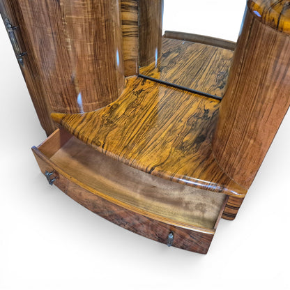 Shrager Art Deco Burr Walnut Dressing Table with Mirror & Curved Side Cabinets | 1930s