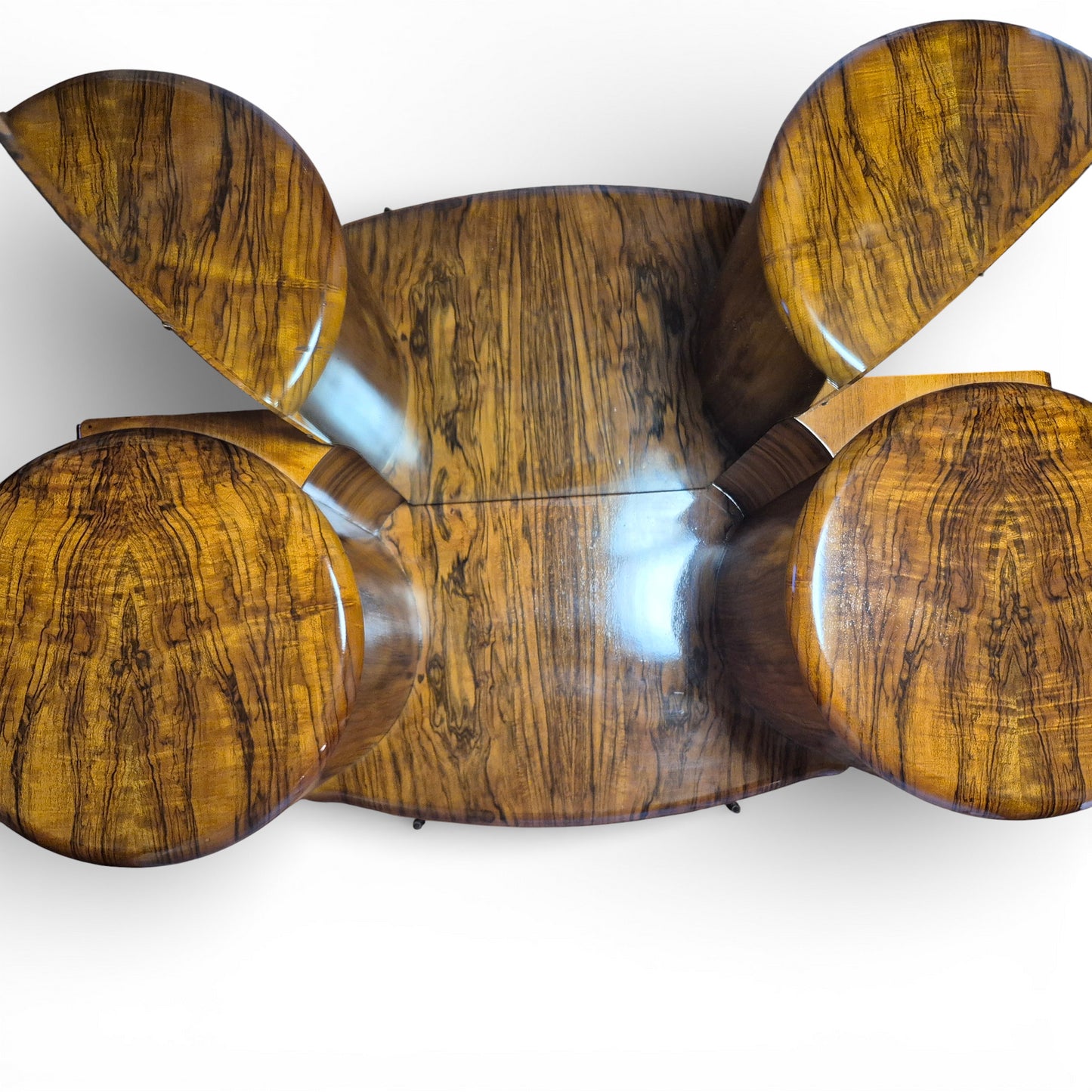 Shrager Art Deco Burr Walnut Dressing Table with Mirror & Curved Side Cabinets | 1930s