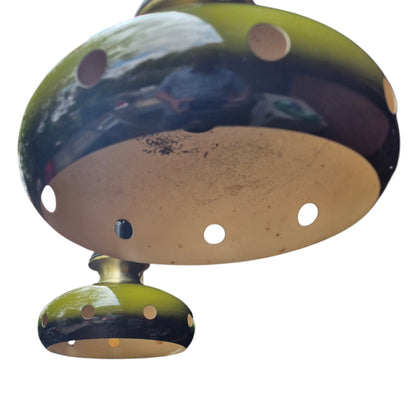 Pair of Vintage Space Age Fat Lava Pendant Lights | 1960s 1970s Green Ceramic Ceiling Lights | Mid Century Modern Lighting