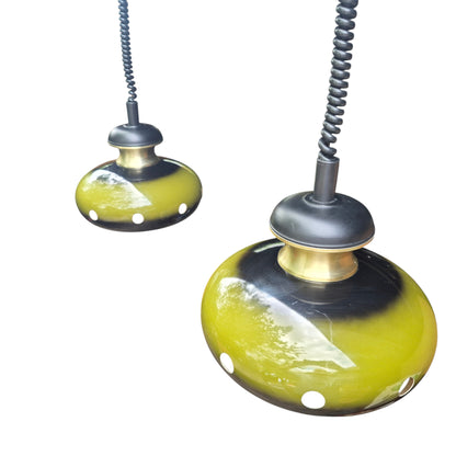 Pair of Vintage Space Age Fat Lava Pendant Lights | 1960s 1970s Green Ceramic Ceiling Lights | Mid Century Modern Lighting