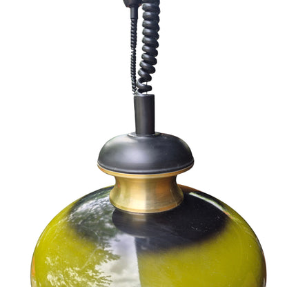 Pair of Vintage Space Age Fat Lava Pendant Lights | 1960s 1970s Green Ceramic Ceiling Lights | Mid Century Modern Lighting