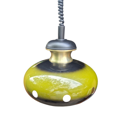Pair of Vintage Space Age Fat Lava Pendant Lights | 1960s 1970s Green Ceramic Ceiling Lights | Mid Century Modern Lighting