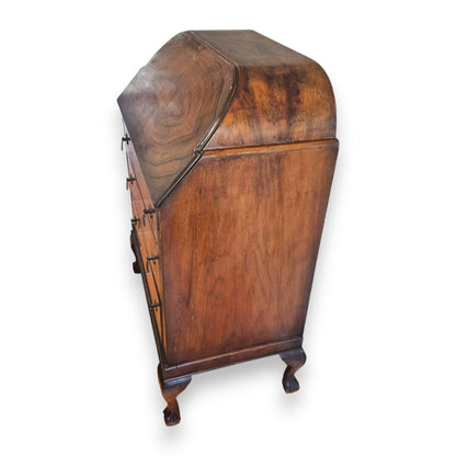 Vintage 1920s Queen Anne Style Walnut Cylinder-Top Writing Bureau