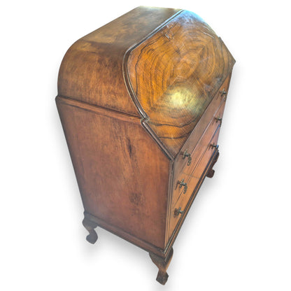 Vintage 1920s Queen Anne Style Walnut Cylinder-Top Writing Bureau