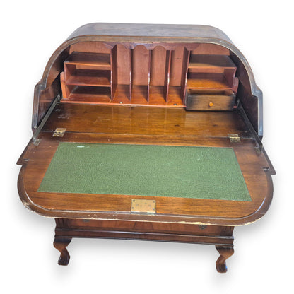 Vintage 1920s Queen Anne Style Walnut Cylinder-Top Writing Bureau