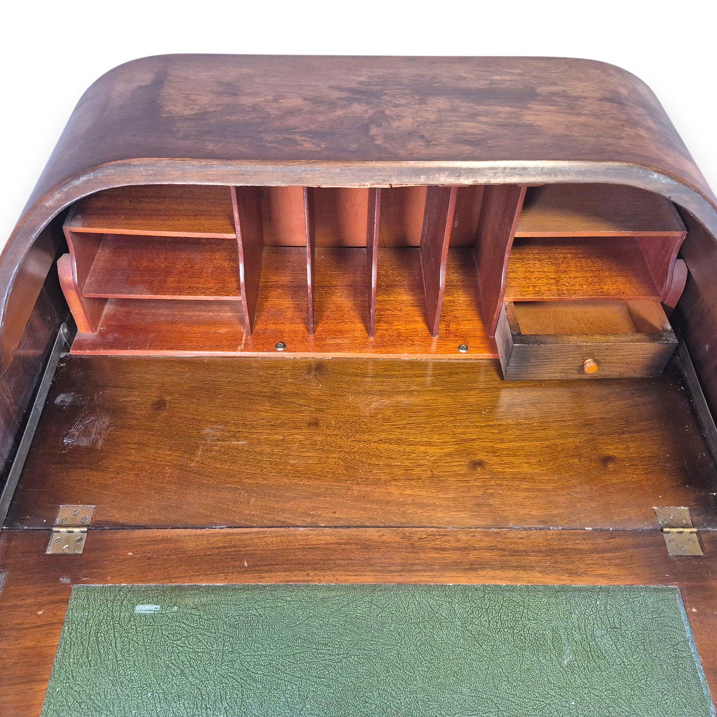 Vintage 1920s Queen Anne Style Walnut Cylinder-Top Writing Bureau