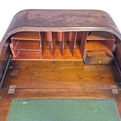 Vintage 1920s Queen Anne Style Walnut Cylinder-Top Writing Bureau