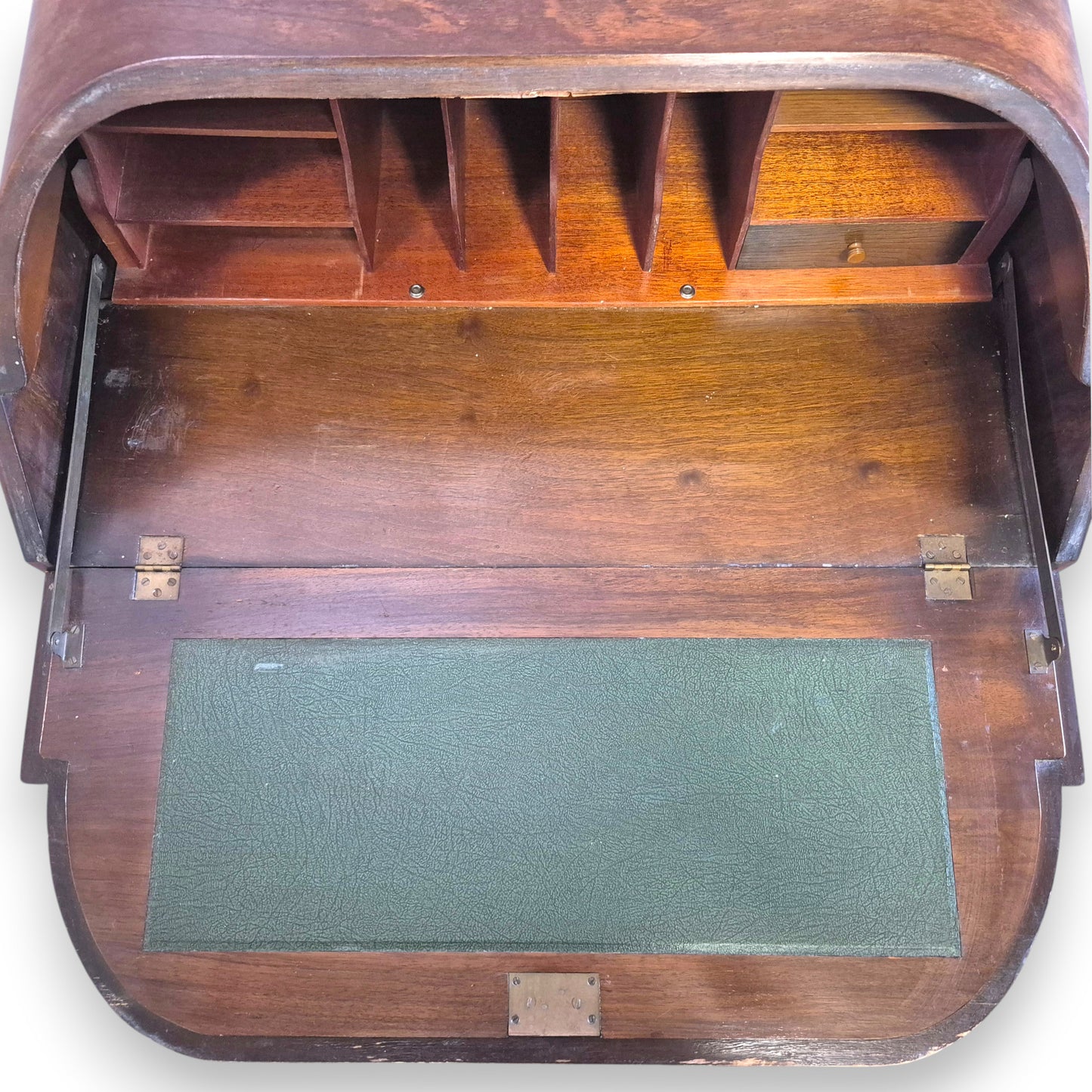 Vintage 1920s Queen Anne Style Walnut Cylinder-Top Writing Bureau