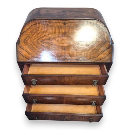 Vintage 1920s Queen Anne Style Walnut Cylinder-Top Writing Bureau