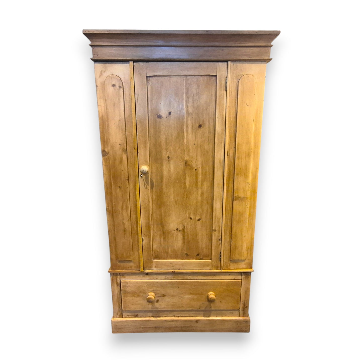 Antique Pine Wardrobe with Drawer – Victorian Country Cottage Armoire