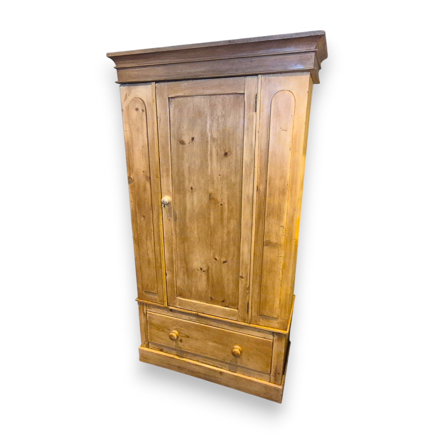 Antique Pine Wardrobe with Drawer – Victorian Country Cottage Armoire