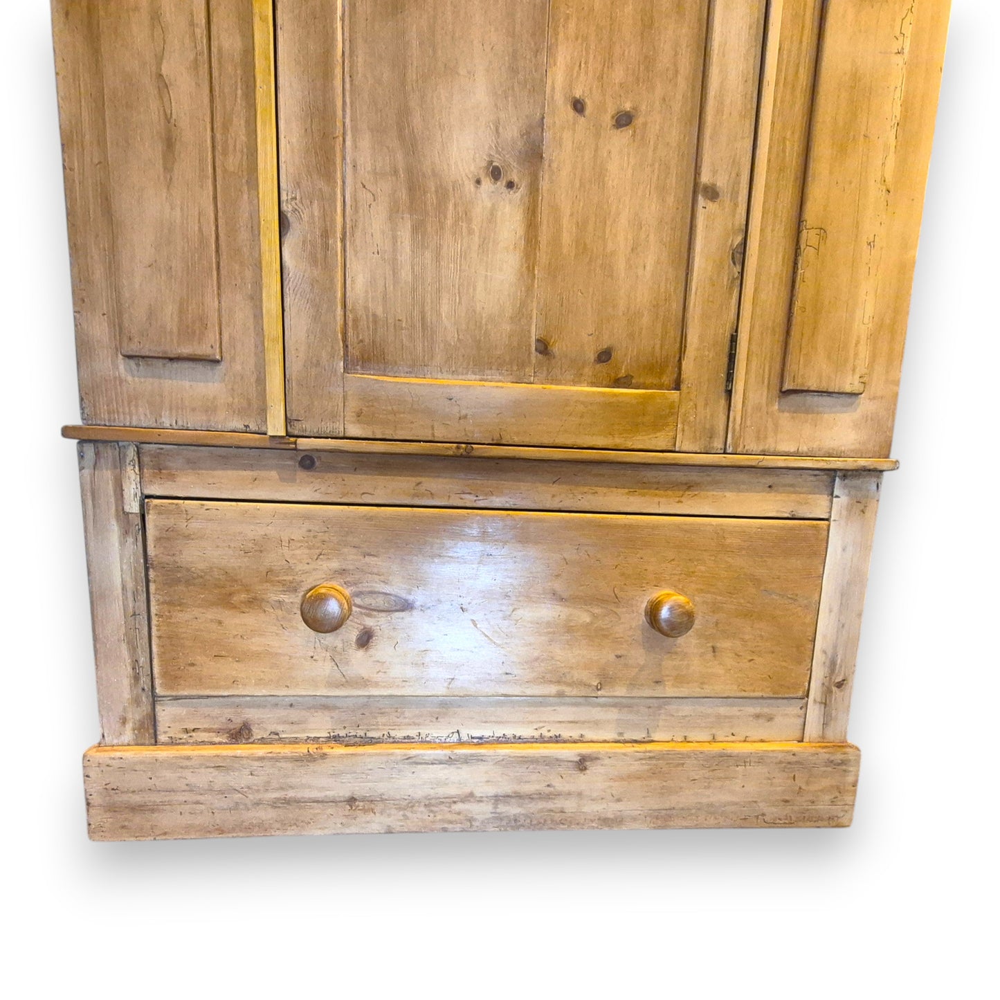 Antique Pine Wardrobe with Drawer – Victorian Country Cottage Armoire