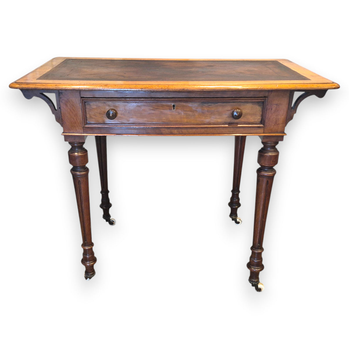 Antique Victorian Walnut Writing Table with Leather Top c.1860–1880