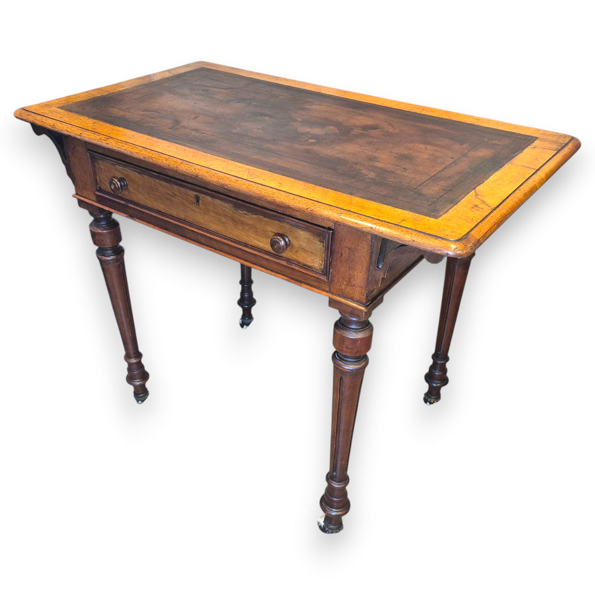 Antique Victorian Walnut Writing Table with Leather Top c.1860–1880