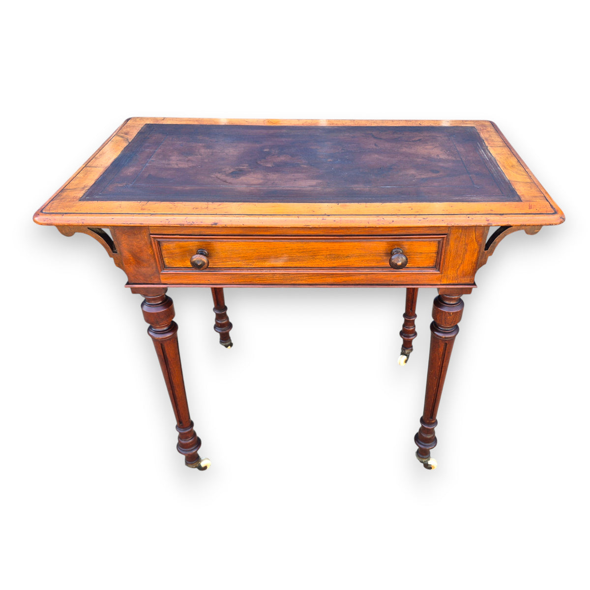 Antique Victorian Walnut Writing Table with Leather Top c.1860–1880