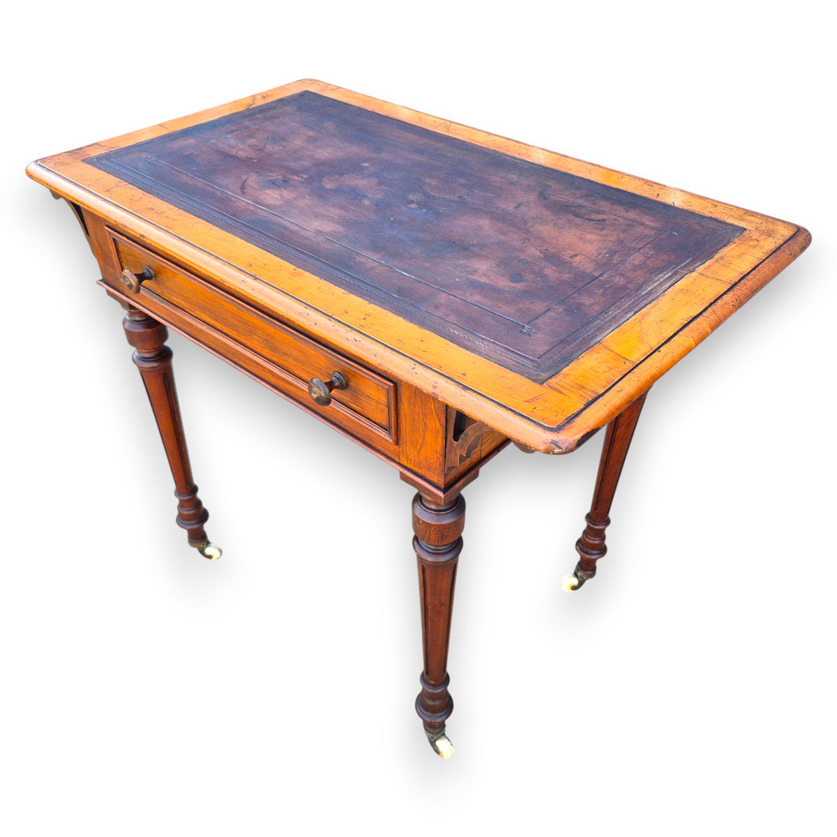 Antique Victorian Walnut Writing Table with Leather Top c.1860–1880