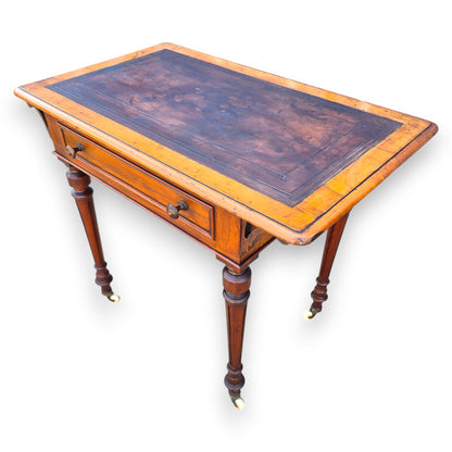 Antique Victorian Walnut Writing Table with Leather Top c.1860–1880