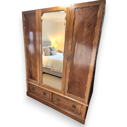 Antique Edwardian Triple Wardrobe with Bevelled Mirror | c1910