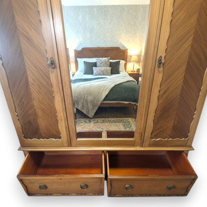 Antique Edwardian Triple Wardrobe with Bevelled Mirror | c1910