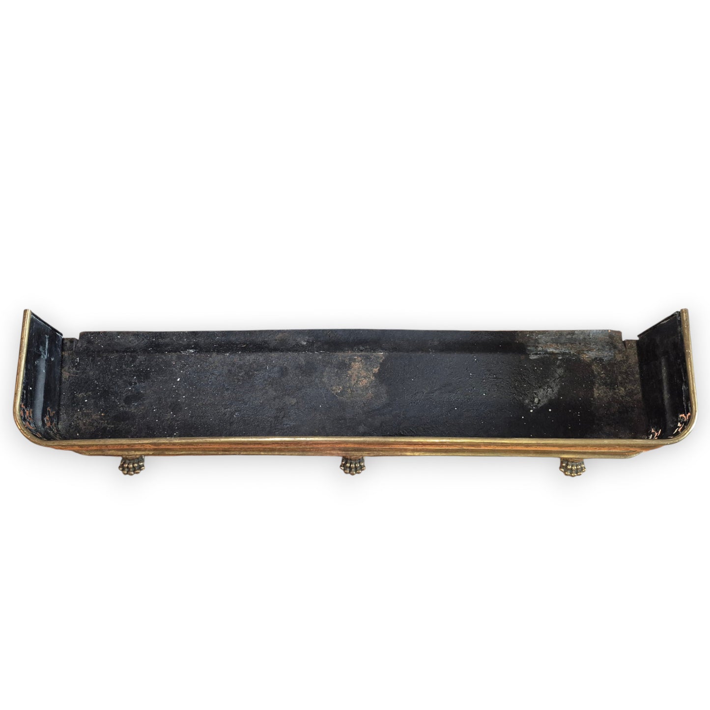 Antique Victorian Brass Fire Fender with Pierced Gallery & Paw Feet