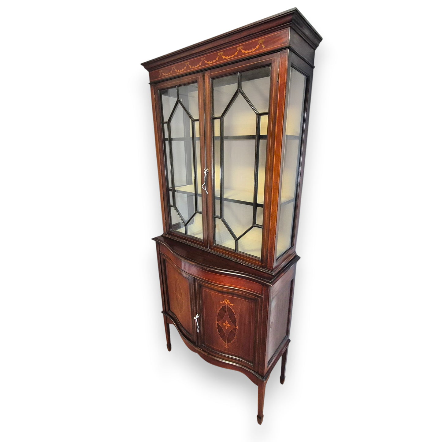 Edwardian Inlaid Mahogany Display Cabinet with Glazed Doors c.1900